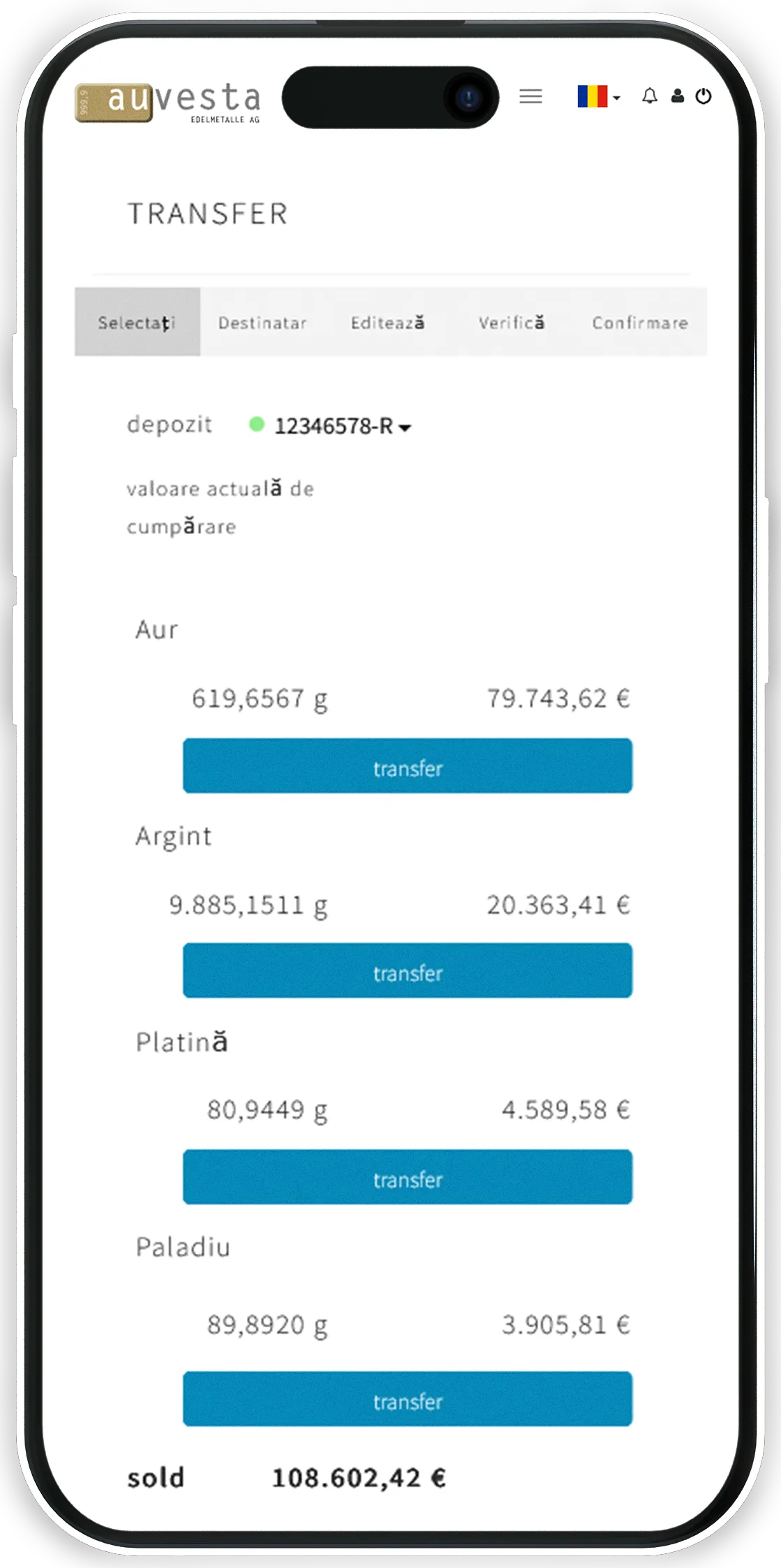 Transfer - Puteți trimite și primi aur, gratuit, online.